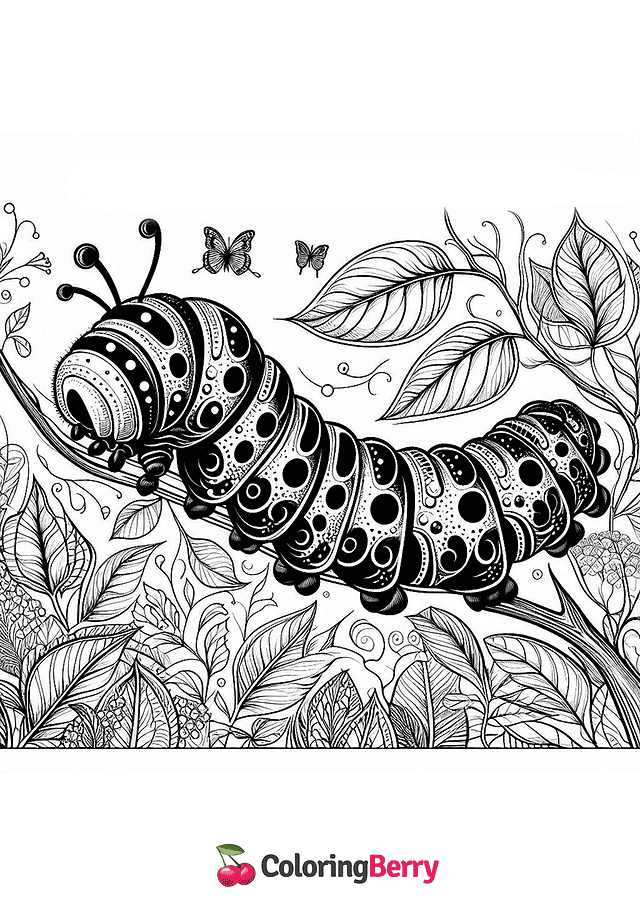 Hard Caterpillar Coloring Page