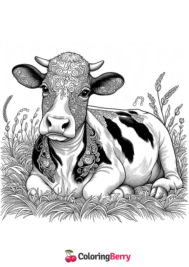 Hard Cow Coloring Page