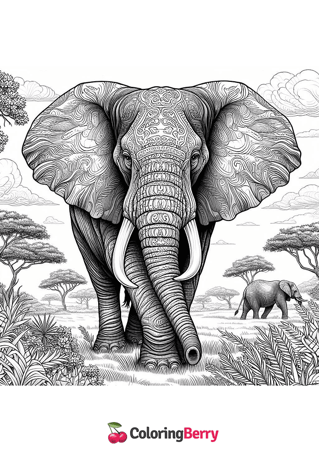 Hard Elephant Coloring Page