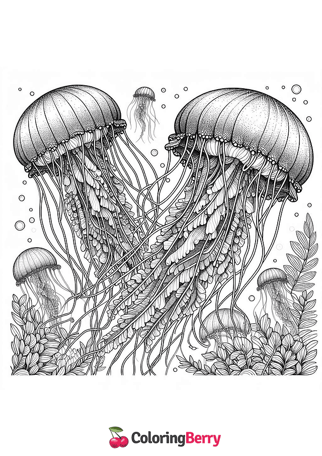 Hard Jellyfish Coloring Page