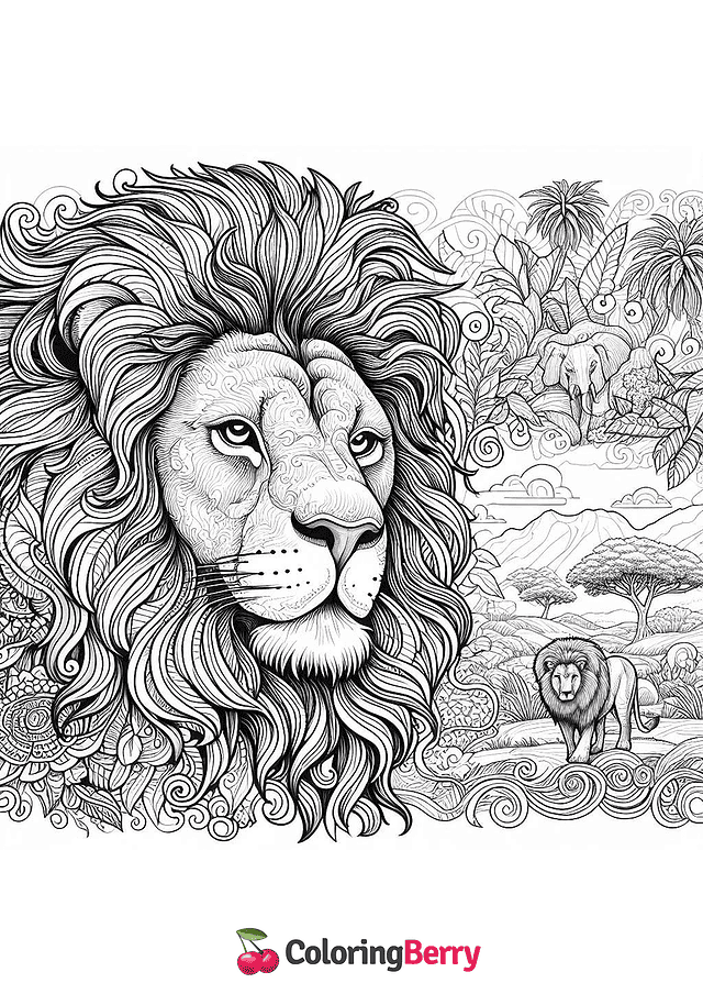 Hard Lion Coloring Page