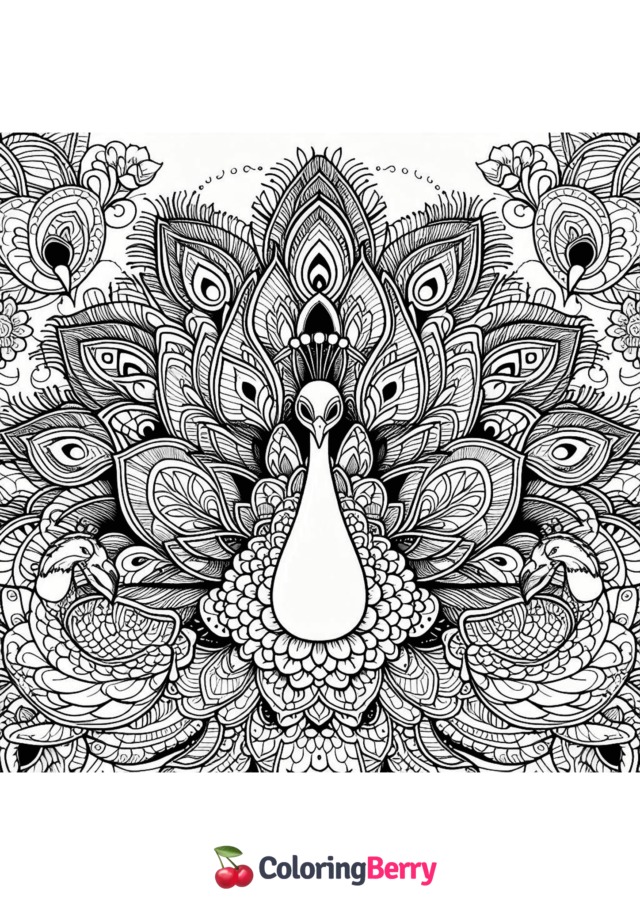 Hard Peacock Coloring Page