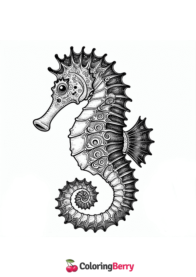 Hard Seahorse Coloring Page