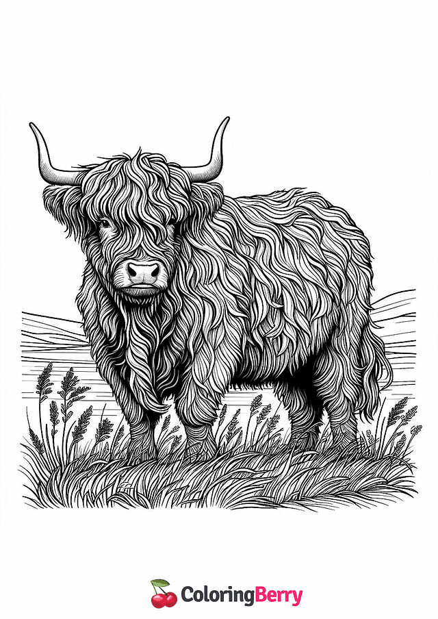 Highland Cow Coloring Page