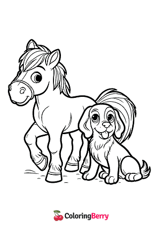 Horse and Dog Coloring Page