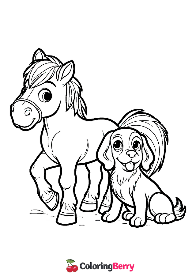 Horse and Dog Coloring Page