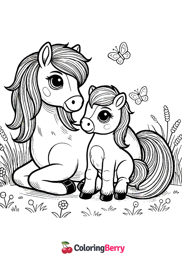 Horse and Pony Coloring Page