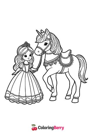 Horse and Princess Coloring Page