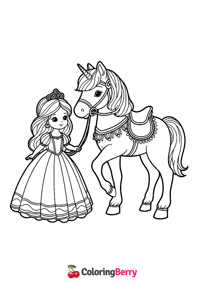 Horse and Princess Coloring Page