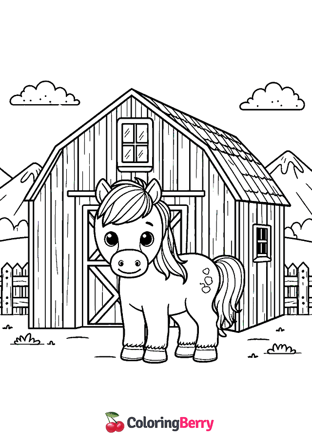 Horse Barn Coloring Page