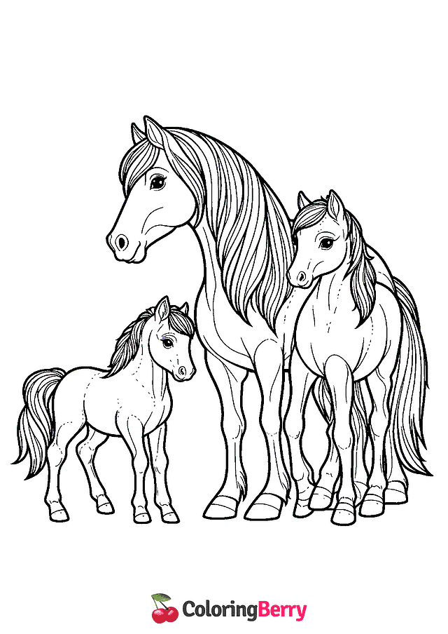 Horse Family Coloring Page