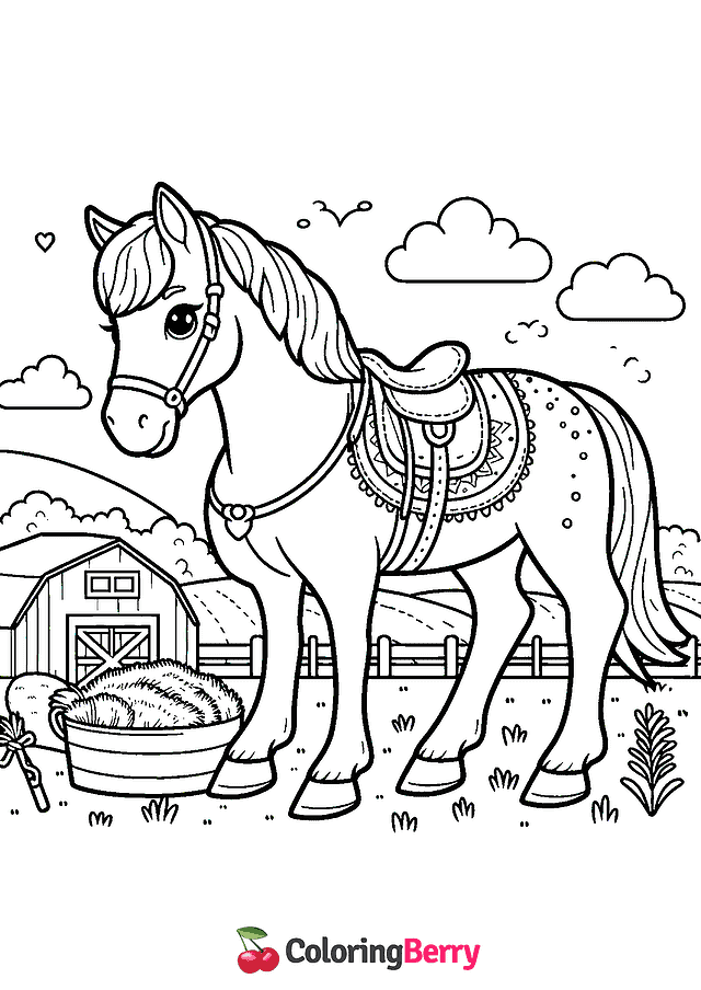 Horse Farm Coloring Page