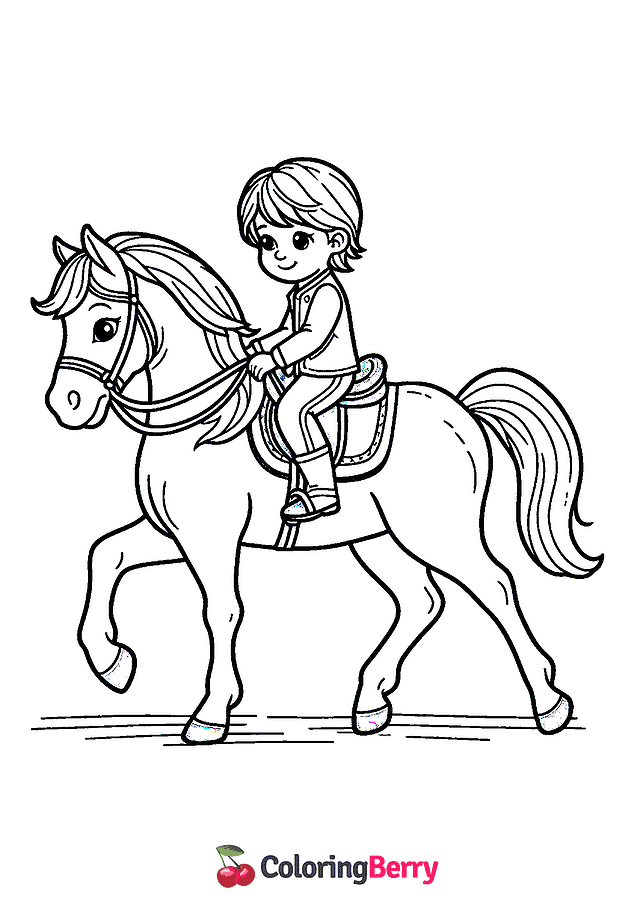 Horse with Rider Coloring Page