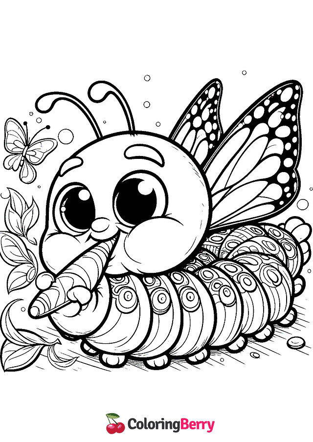 Hungry Caterpillar Butterfly Coloring Page