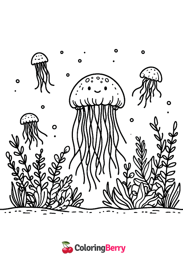 Jellyfish Family Coloring Page