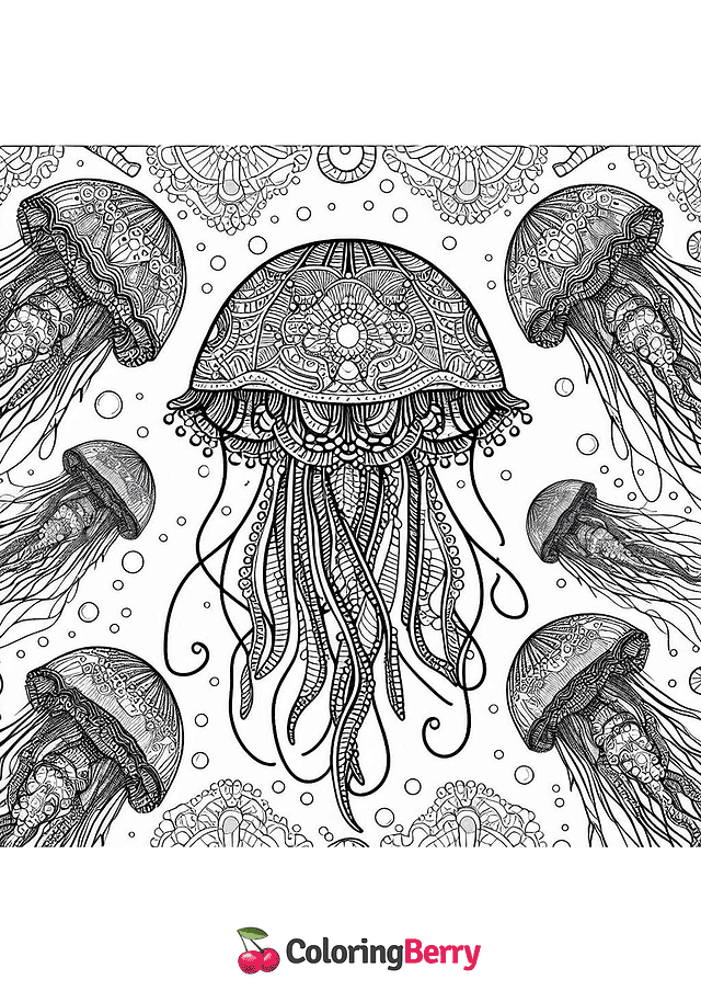 Jellyfish Mandala Coloring Page