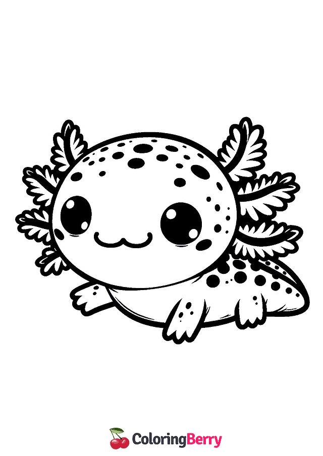 Kawaii Axolotl Coloring Page