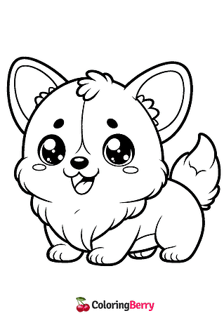 Kawaii Corgi Coloring Page