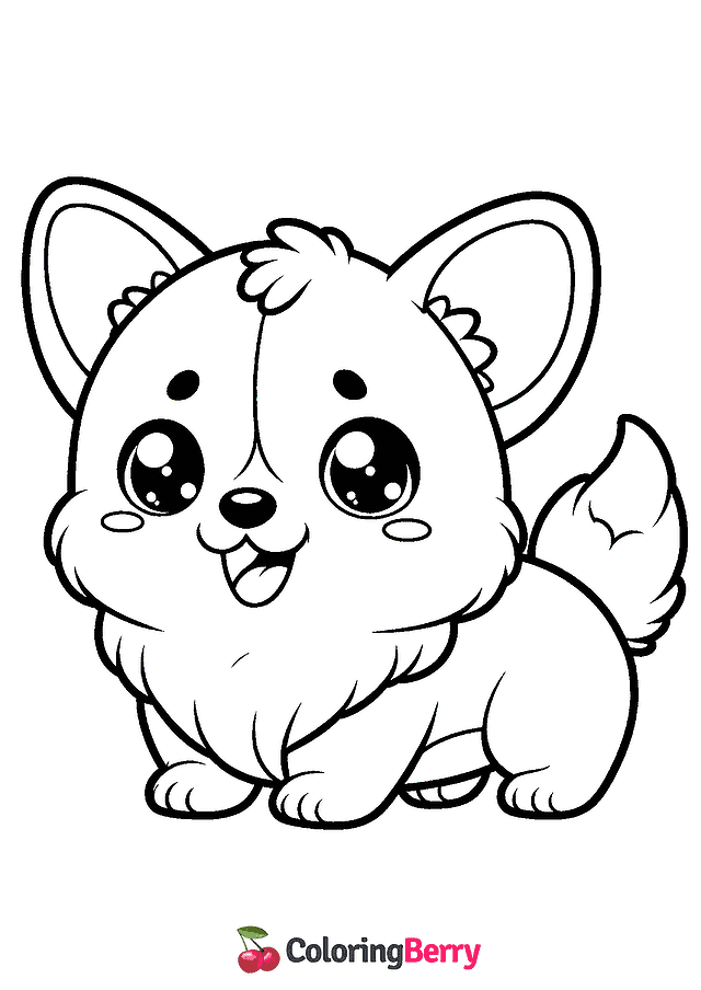 Kawaii Corgi Coloring Page