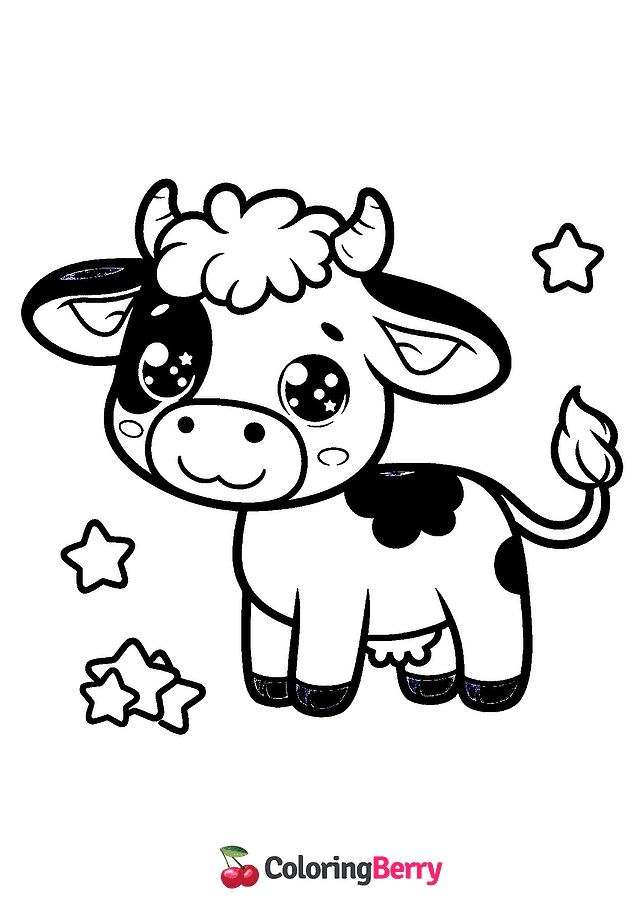 Kawaii Cow Coloring Page