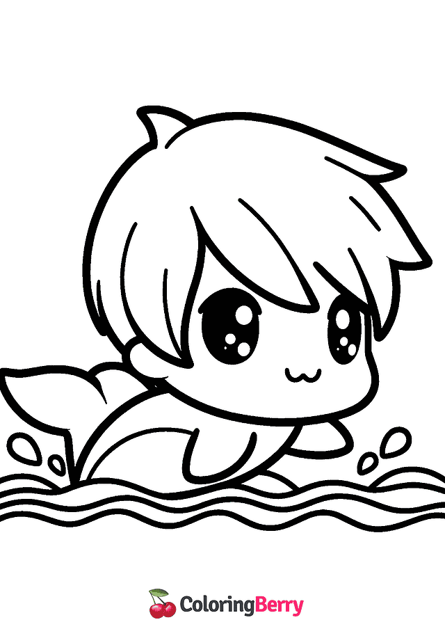 Kawaii Dolphin Coloring Page