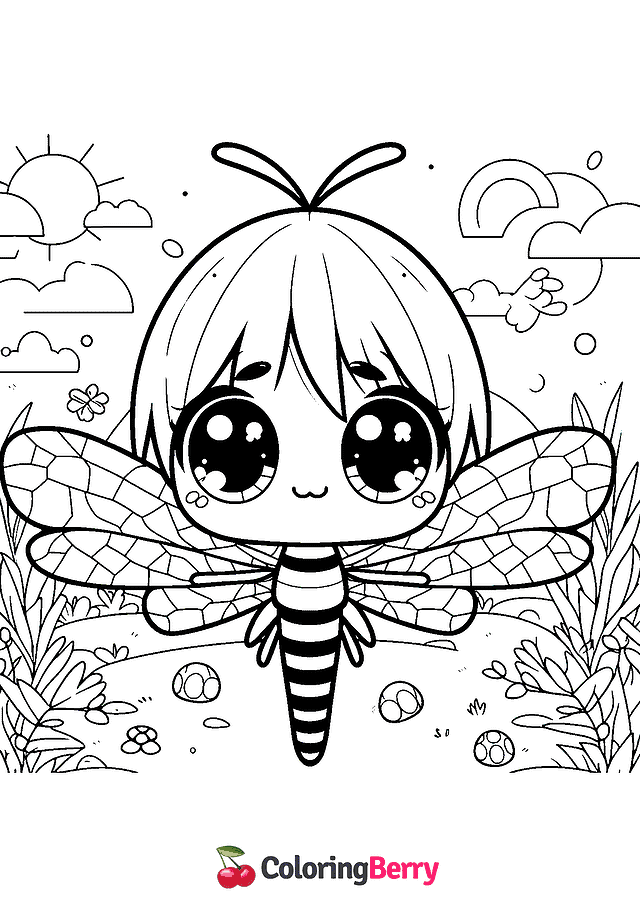 Kawaii Dragonfly Coloring Page