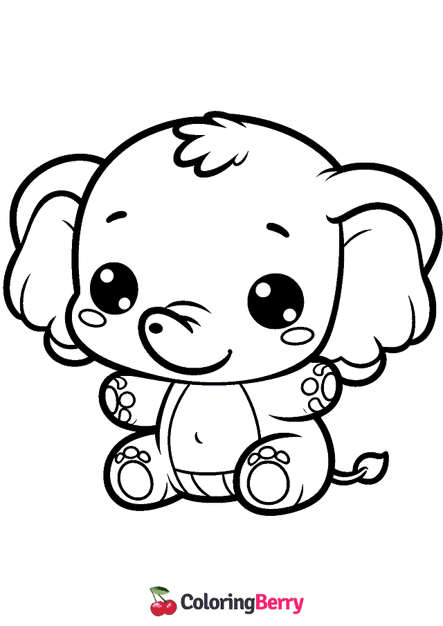 Kawaii Elephant Coloring Page