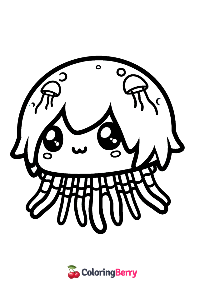 Kawaii Jellyfish Coloring Page