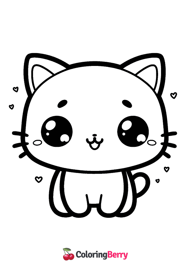 Kawaii Kitten Coloring Page