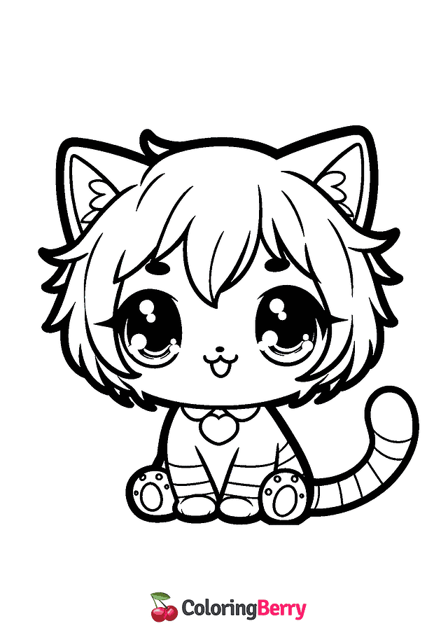 Kawaii Kitty Coloring Page