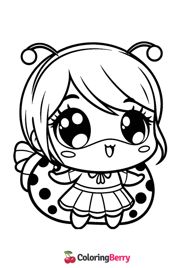 Kawaii Ladybug Coloring Page