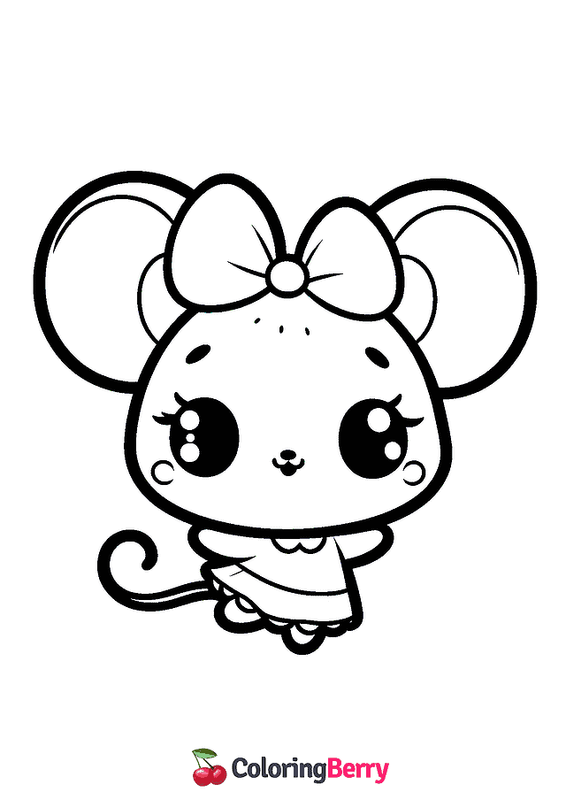 Kawaii Mouse Coloring Page