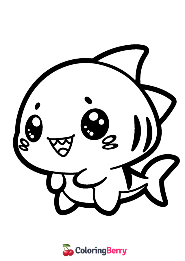 Kawaii Shark Coloring Page