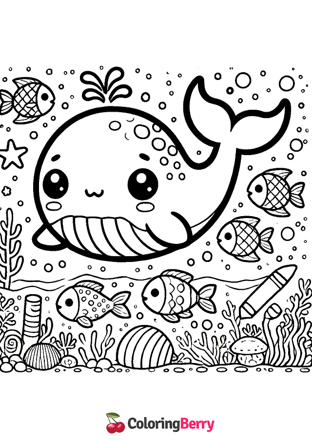 Kawaii Whale Coloring Page