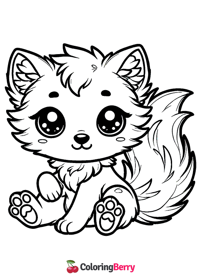 Kawaii Wolf Coloring Page