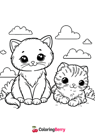 Kitten and Cat Coloring Page