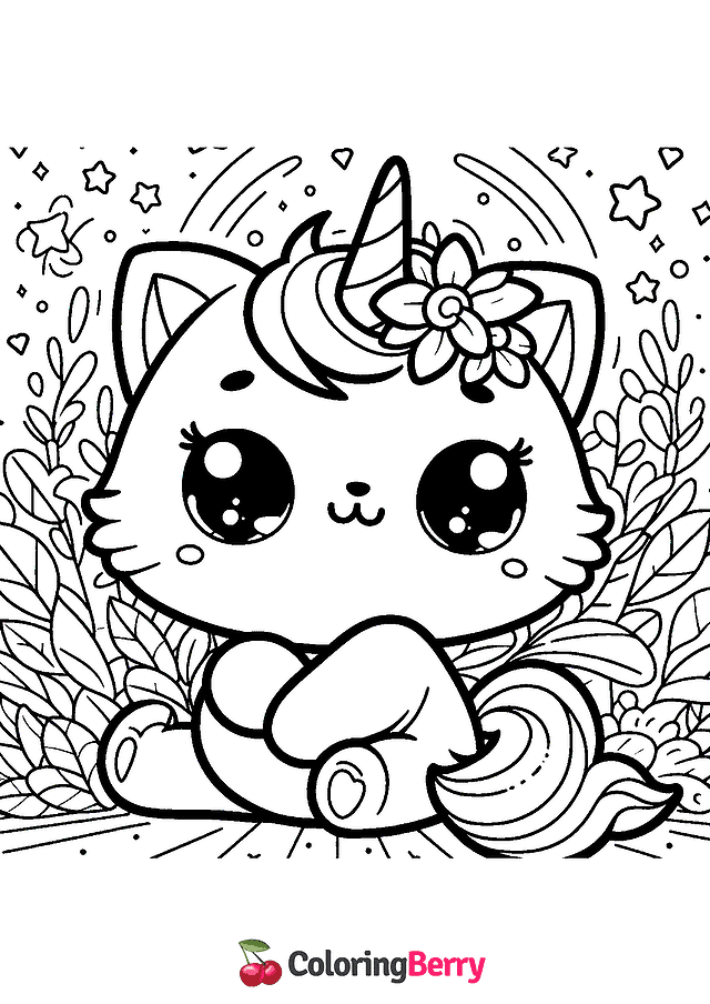 Kitten Unicorn Coloring Page