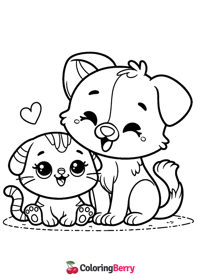 Kitty and Dog Coloring Page