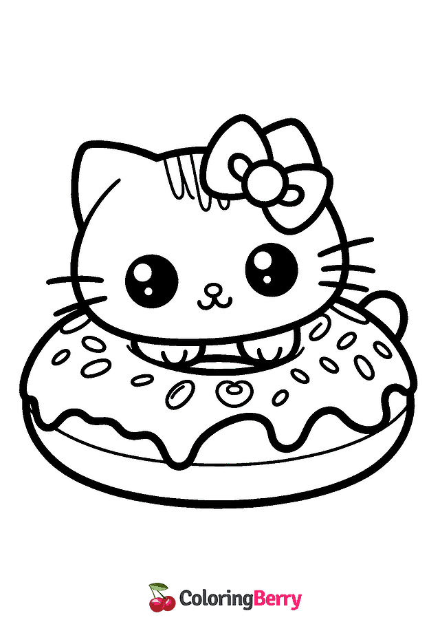 Kitty Donut Coloring Page