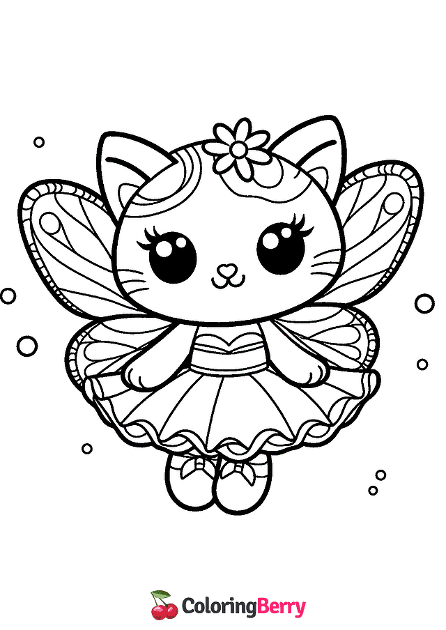 Kitty Fairy Coloring Page