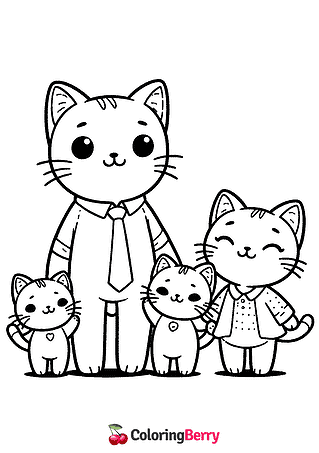 Kitty Family Coloring Page