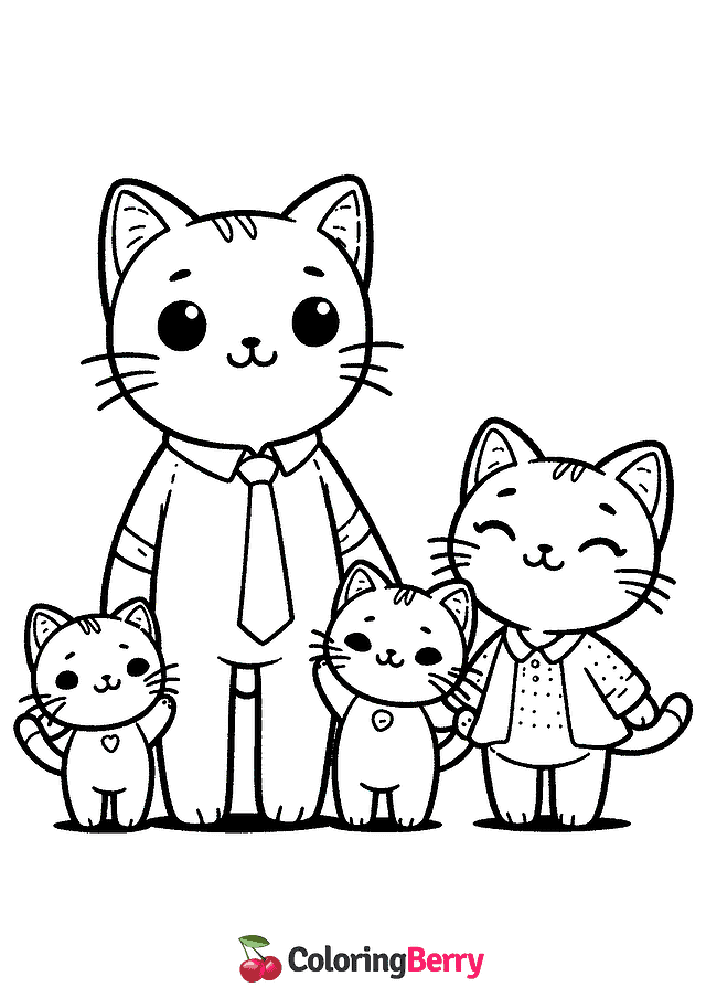 Kitty Family Coloring Page