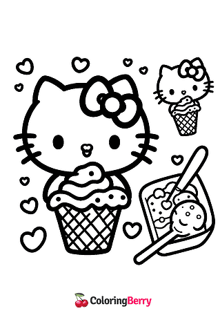 Kitty Ice Cream Coloring Page