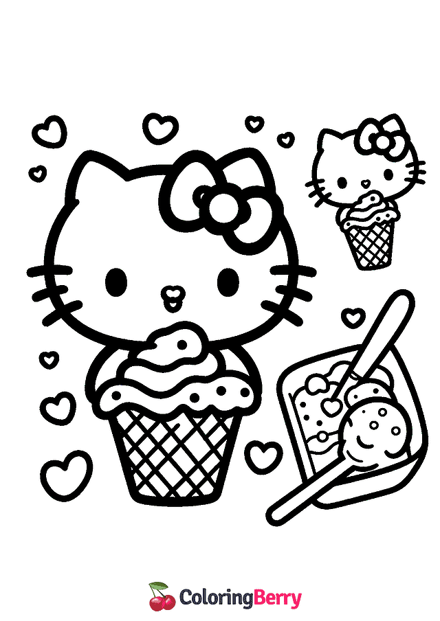 Kitty Ice Cream Coloring Page