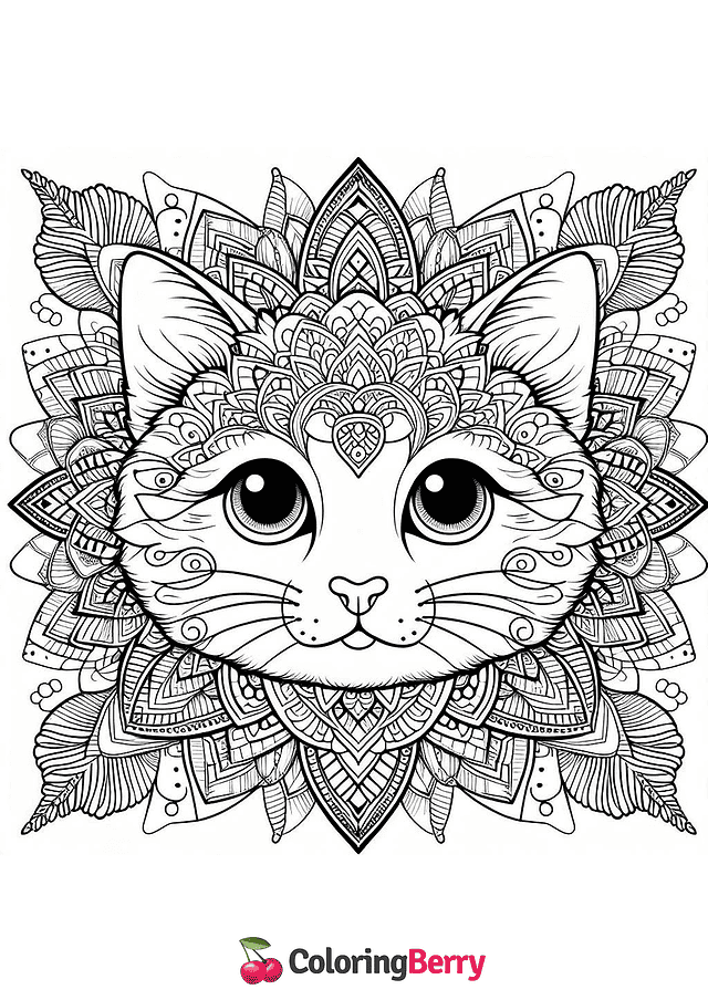 Kitty Mandala Coloring Page