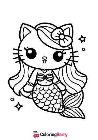 Kitty Mermaid Coloring Page