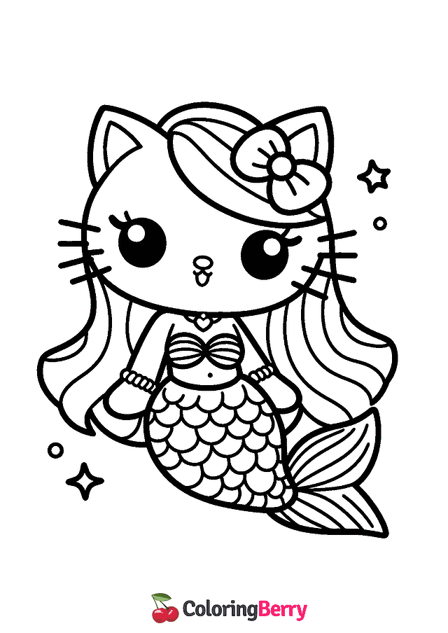 Kitty Mermaid Coloring Page