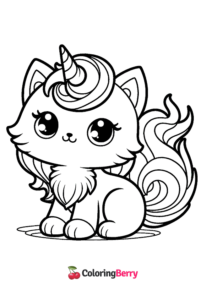 Kitty Unicorn Coloring Page