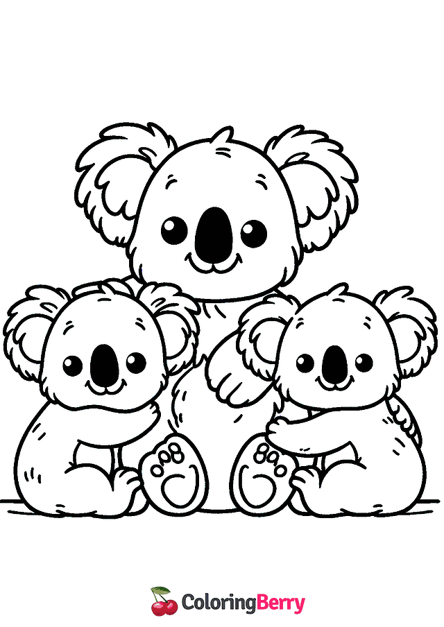 Koala Family Coloring Page