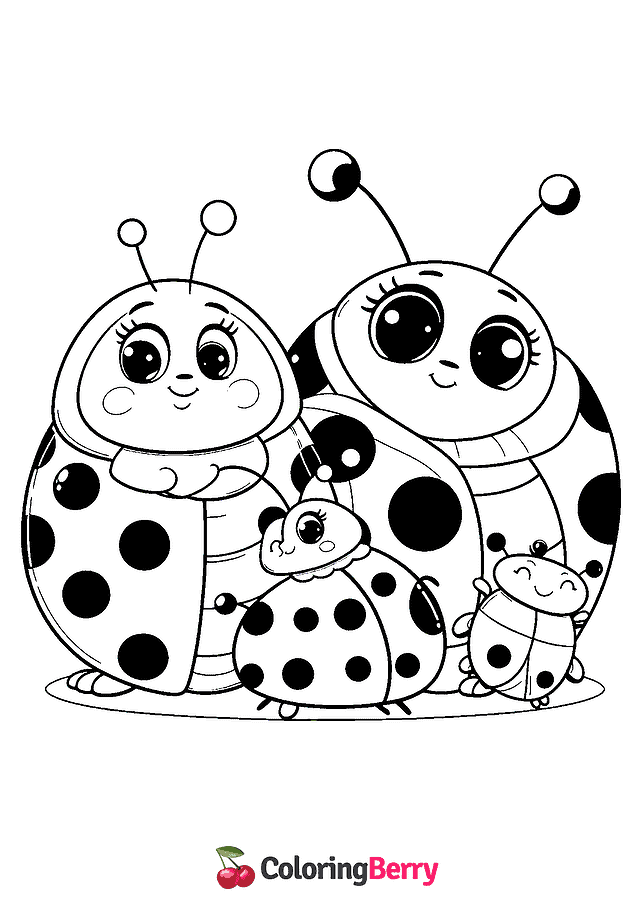 Ladybug Family Coloring Page